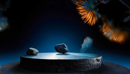 Abstract Minimalist Product Display with Stone and Flower