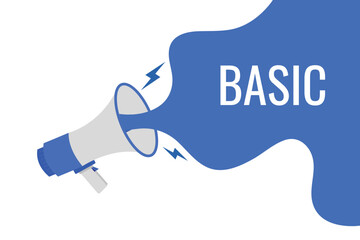 basic button, banner, label, template for website. basic text with colorful megaphone icon
