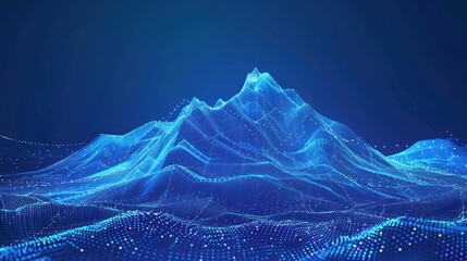 Abstract Blue Digital Mountain Range with Glowing Particles