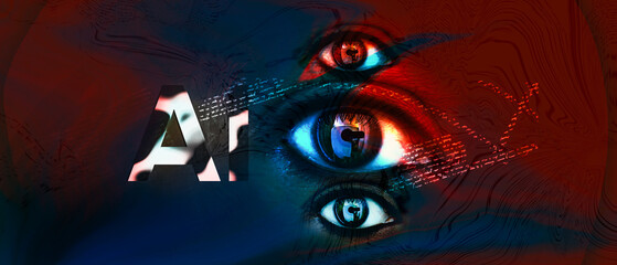 Imaginary AI logo design and Human eye abstract illustration Artwork with vibrant colorful abstract background