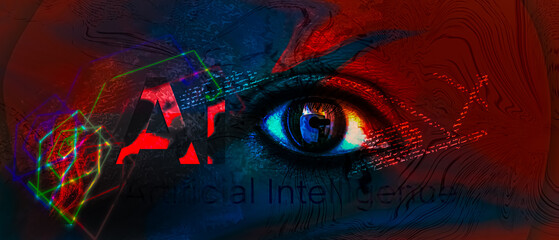 Imaginary AI logo design and Human eye abstract illustration Artwork with vibrant colorful abstract background