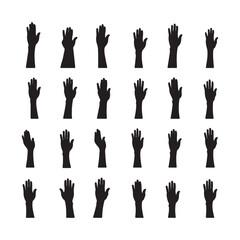 Set of various black silhouette woman hands. Vector  silhouette white background
