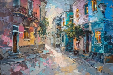 Fototapeta premium Impressionistic Cityscape with Vibrant Hues