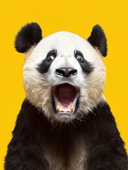 Obraz premium Close-up of a panda bear's face, mouth open