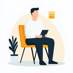 a flat style illustration of a man sitting down waiting for a job interview