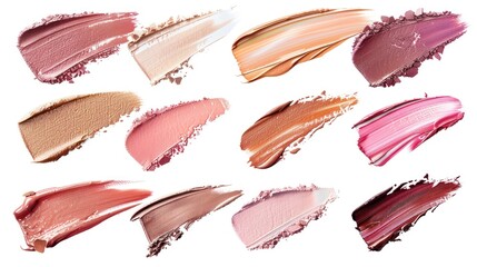 Fototapeta premium Collection of Swiped Lipstick and Foundation Swatches