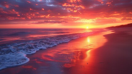 Fototapeta premium Dramatic Sunset Over the Tranquil Ocean Waves
