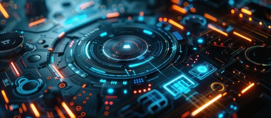 Futuristic Interface with Blue and Orange Lights