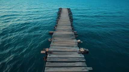 Obraz premium A bridge made of wood stretches across the ocean.