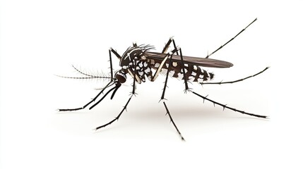 Dengue. A full body of a tiger mosquito isolated on a white background