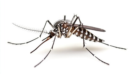 Dengue. A full body of a tiger mosquito isolated on a white background