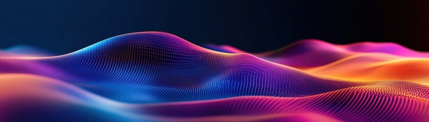 A vibrant and colorful abstract digital wave pattern with a blend of blue, purple, and orange hues, ideal for backgrounds and modern designs.