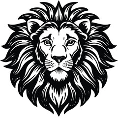 Obraz premium Black and White Lion Head with Detailed Mane