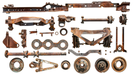 Rusty Car Parts Isolated On Black Background.