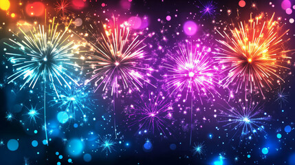 Fototapeta premium Bright, vibrant banner for New Year's celebration with sparkling fireworks