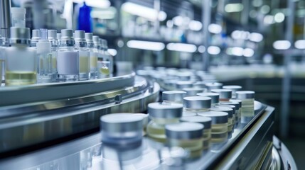 Bottles on a Conveyor Belt in a Factory