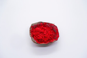 Red Tika vermilion rice in tapari plate in Dashain Dusshera Festival Celebration Tapari