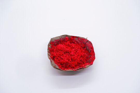 Red Tika vermilion rice in tapari plate in Dashain Dusshera Festival Celebration Tapari