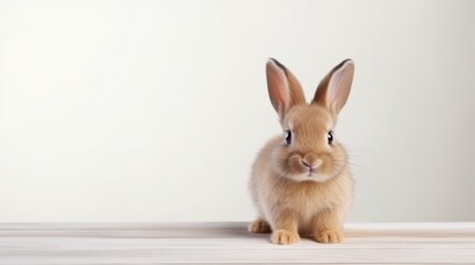 Obraz premium cute animal pet rabbit or bunny brown color smiling and laughing isolated with copy space for easter background, rabbit, animal, pet, cute, fur, ear, mammal, background, celebration, generate by AI