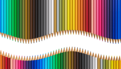 Vibrant colored pencils forming a wavy pattern