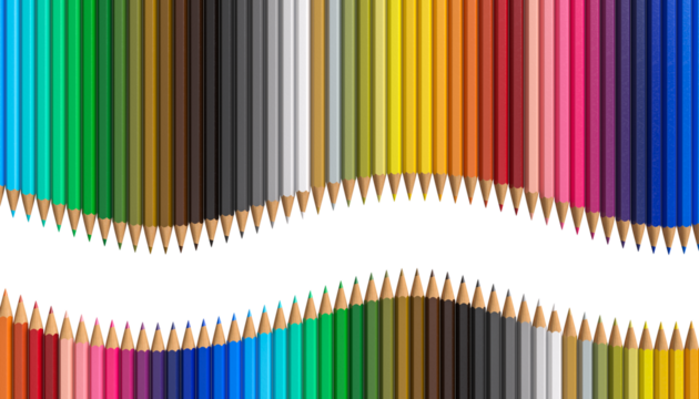 Vibrant colored pencils forming a wavy pattern