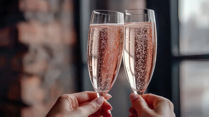 Champagne Sparkling wine Prosecco is poured into Glasses afterward and toasted Digital Art Wallpaper Background Backdrop Brainstorming Cover Card