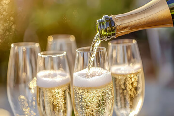 Champagne Sparkling wine Prosecco is poured into Glasses afterward and toasted Digital Art Wallpaper Background Backdrop Brainstorming Cover Card
