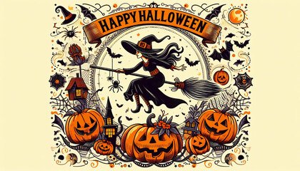 Halloween greeting card funny witch broomstick humor lighthearted cartoon celebration