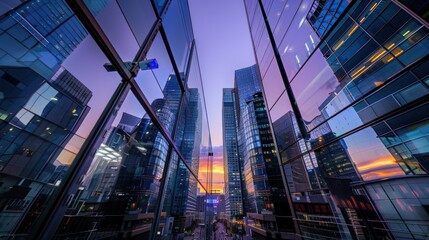 Reflective Skyscrapers at Sunset