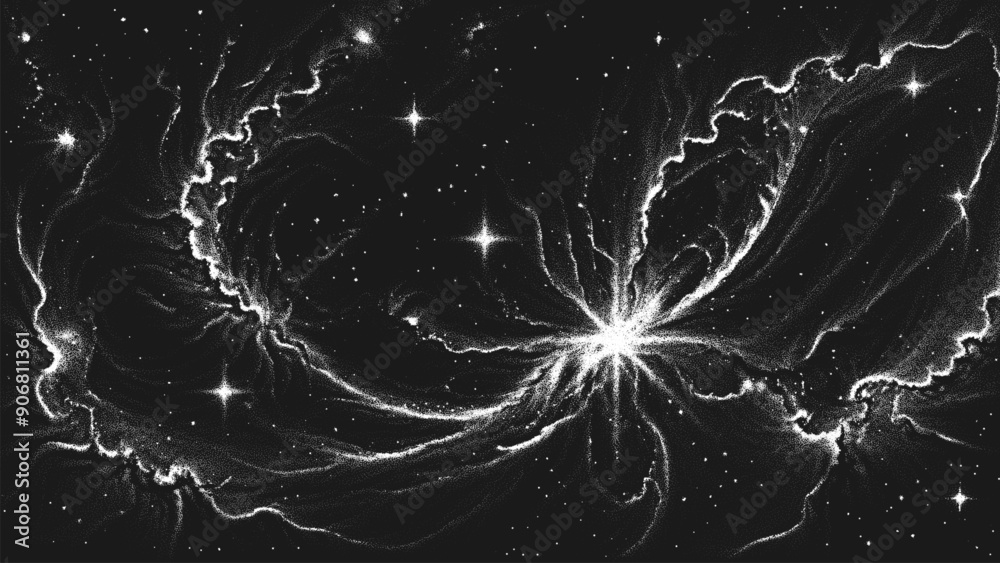 Leinwandbilder deep space scene background in stippling style with amazing huge nebula and glowing stars cluster in