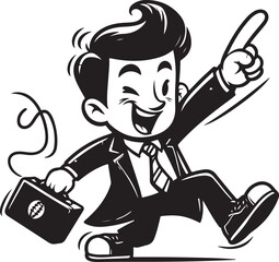 A man running funny comic Cartoon character black and white line art silhouette on white background