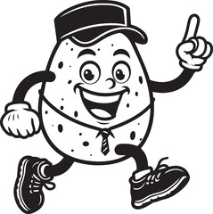 A man running funny comic Cartoon character black and white line art silhouette on white background