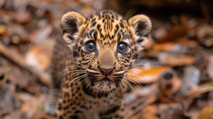 Naklejka premium Adorable Leopard Cub with Curious Eyes