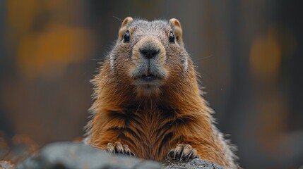Close-up Portrait of a Curious Marmot