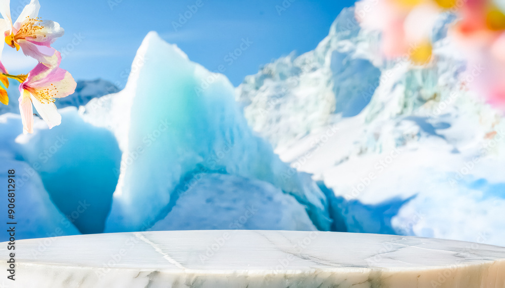 Canvas Prints White Marble Tabletop with a Mountainous Background