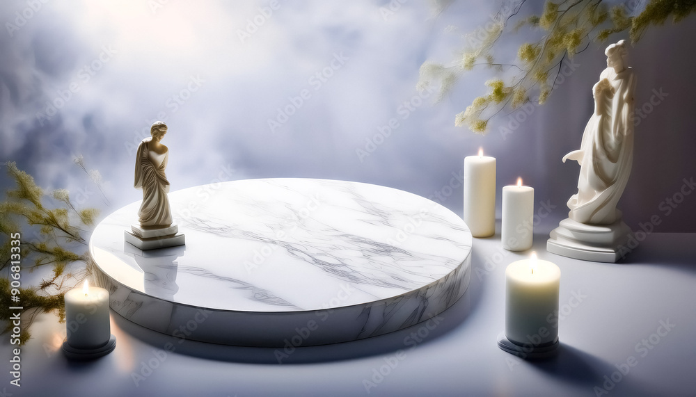 Sticker Marble Pedestal with Candles and Statues