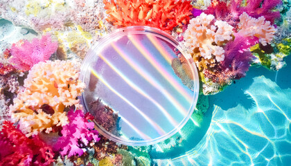 Clear Round Glass Platter on Coral Reef