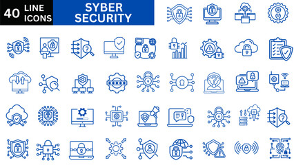 40 Cyber security icon set. Collection of safe, privacy, data protection, surveillance camera and more. Vector illustration.