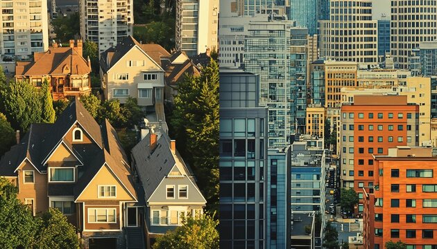 Residential vs. Commercial Properties: Comparative Visuals, contrasting residential and commercial real estate