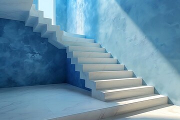 White Marble Stairs Against a Blue Wall