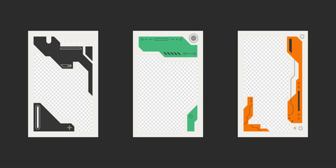 Abstract sci-fi frame. Hud interface design style. Digital futuristic frame element. Cyberpunk style. Design for banner, card, player card game, background. © 7AM