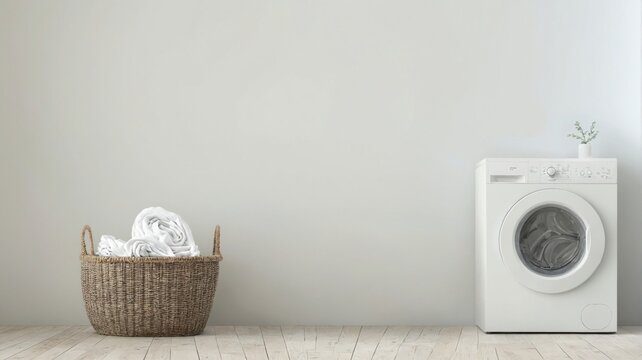 White washing machine room wooden floor is right a modern laundr