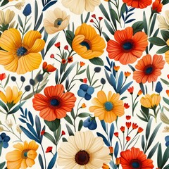 Seamless pattern with poppies and wildflowers.