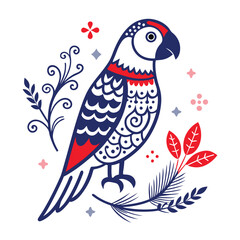 Obraz premium A Stylized Parrot Surrounded by Floral Elements