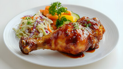 Grilled chicken wings with vegetables on a plate, served as a delicious meal