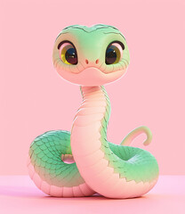 Fototapeta premium 2025 A cartoon snake with a pink and green body and a pink head