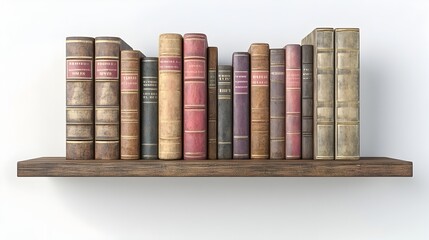 Naklejka premium Vintage Library Books Arranged on Wooden Shelf in Studio Setting