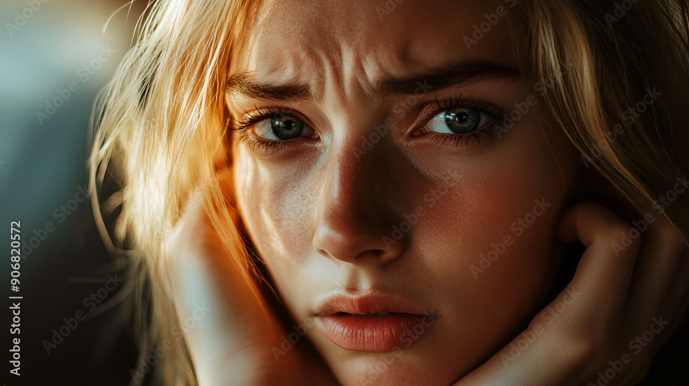 Wall mural Worried Blonde Woman Close-Up