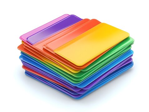 Vibrant Stack of 3D Rendered Teaching Aids and Flashcards on White Background