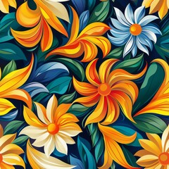 Fototapeta premium Seamless floral pattern with colorful flowers and leaves. illustration.